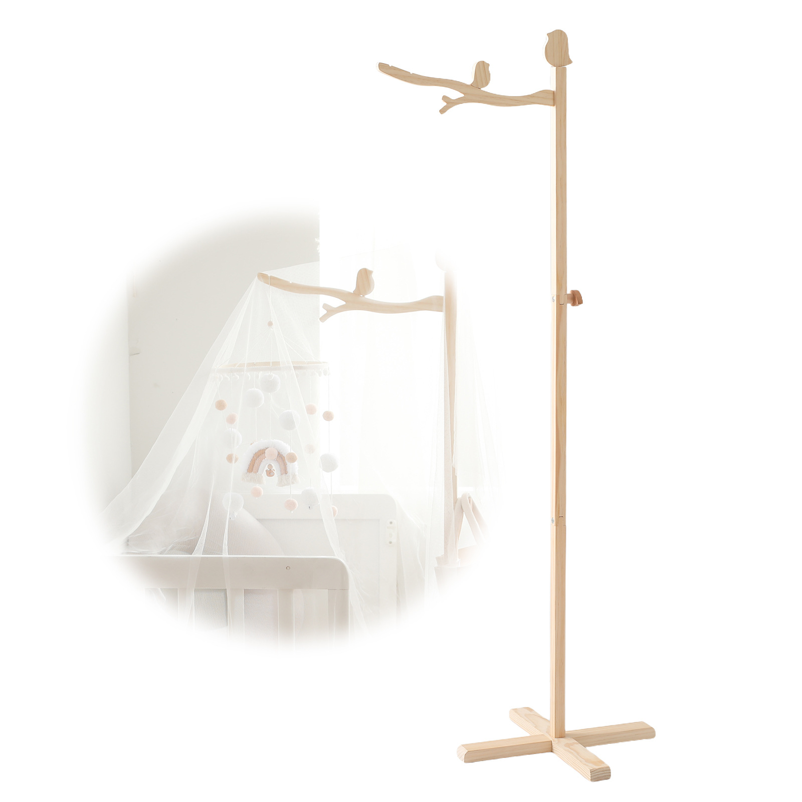 Picture of Amazon Simple Baby Bed Bell Wooden Bracket Mosquito Net Hanging Pole Bed Bell Accessories Newborn Comfort Bed Bell Bracket