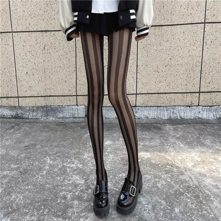 Black Ins Vertical Stripe Silk Stockings Watermelon Internet Popular Spring and Autumn Sexy Black Silk Ultra-thin Anti-hook Silk Base Socks