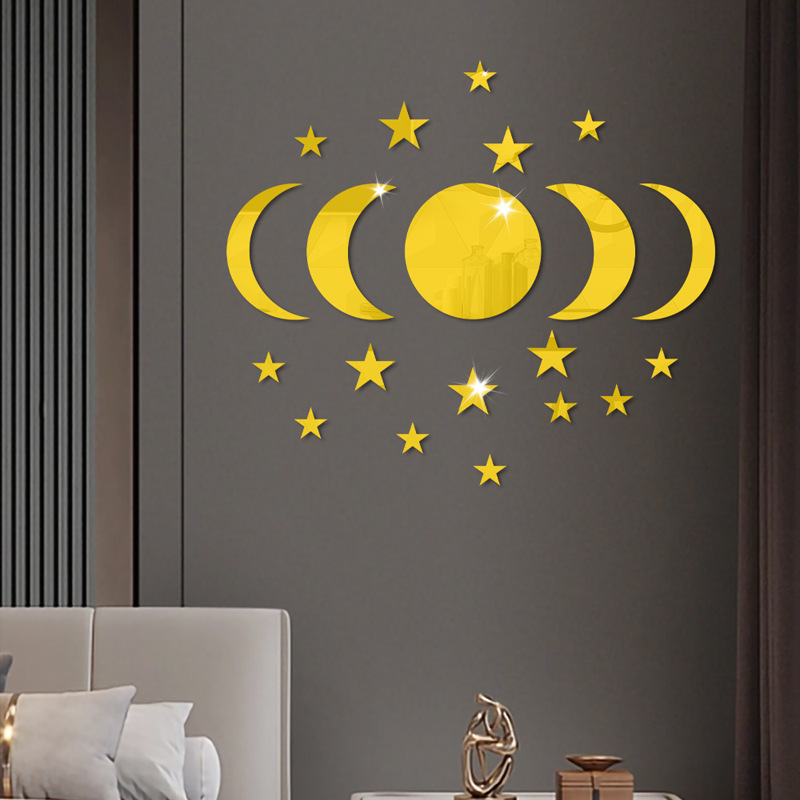 Acrylic Wall Stickers Cross-border 3d Mirror Stickers Star Moon Aliexpress Living Room Background Wall Stickers Starry Sky Home Decoration