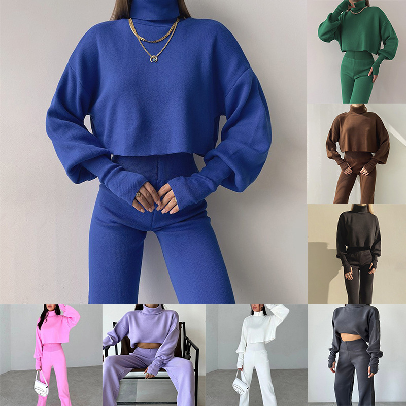 Amazon cross-border 2024 autumn and winter new European and American women's high collar loose long sleeve top women's casual fashion suit