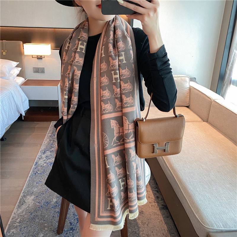 Picture of 2024 New Fashionable Big-Name Versatile Orange High-End Wool Cashmere Shawl Scarf for Women Winter Dual Use