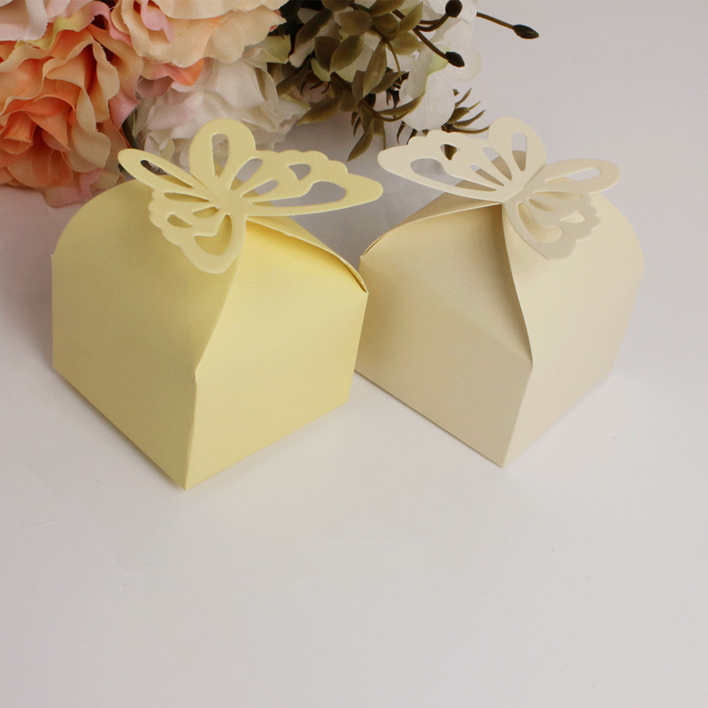 Picture of Wedding candy box hollow butterfly candy paper box square simple pearl paper gift box golden pink paper box