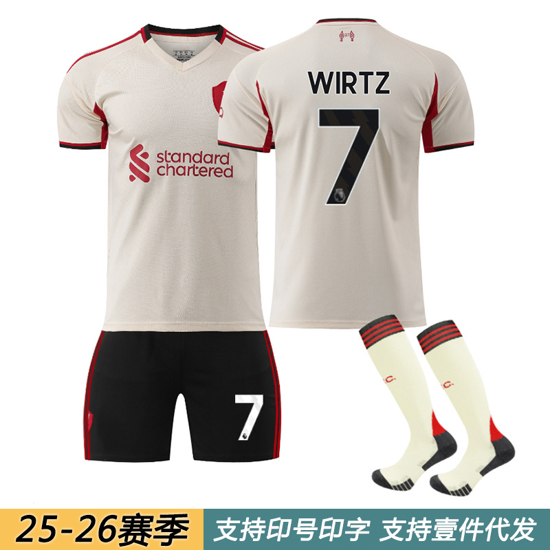 25-26 Liverpool away 11 Salah 7 Wirtz 22 Ekitik children's set Isak football uniform
