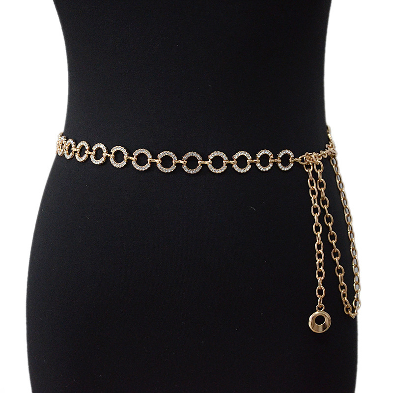 Spot Xiangfeng women's leisure belt metal ring rhinestone inlay chain clothing accessories slim waist chain