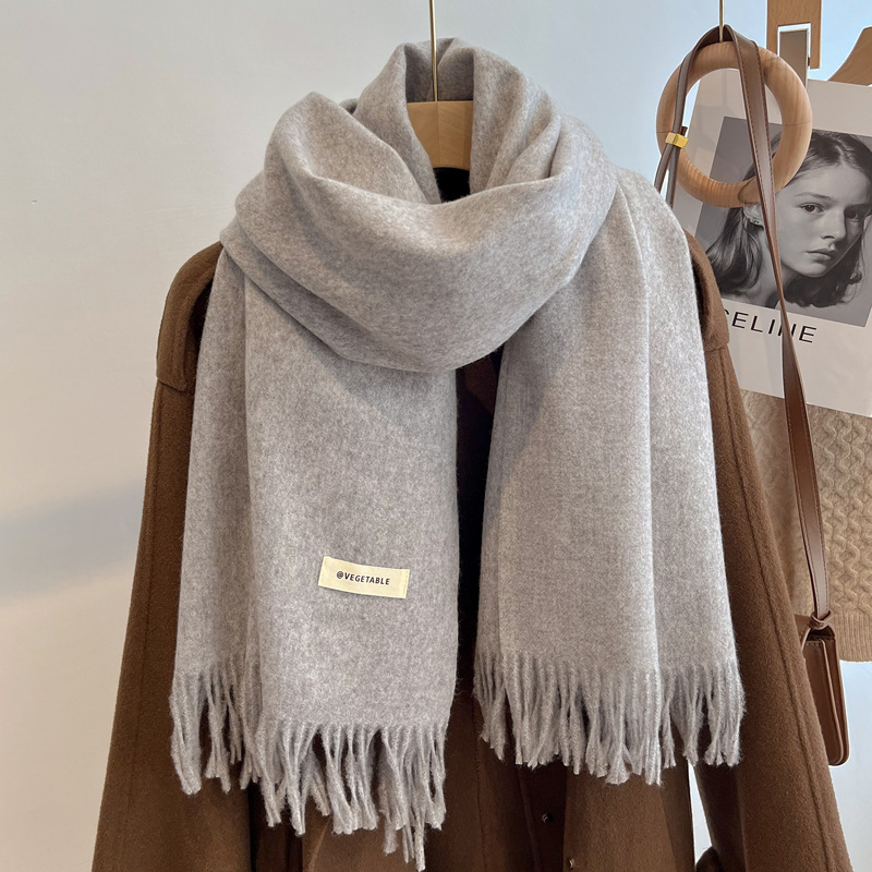 Picture of Blue Imitation Cashmere Scarf for Women 2025 New Winter K-Style Thickeneded Light Blue Scarf Versatile Dual-Use Shawl