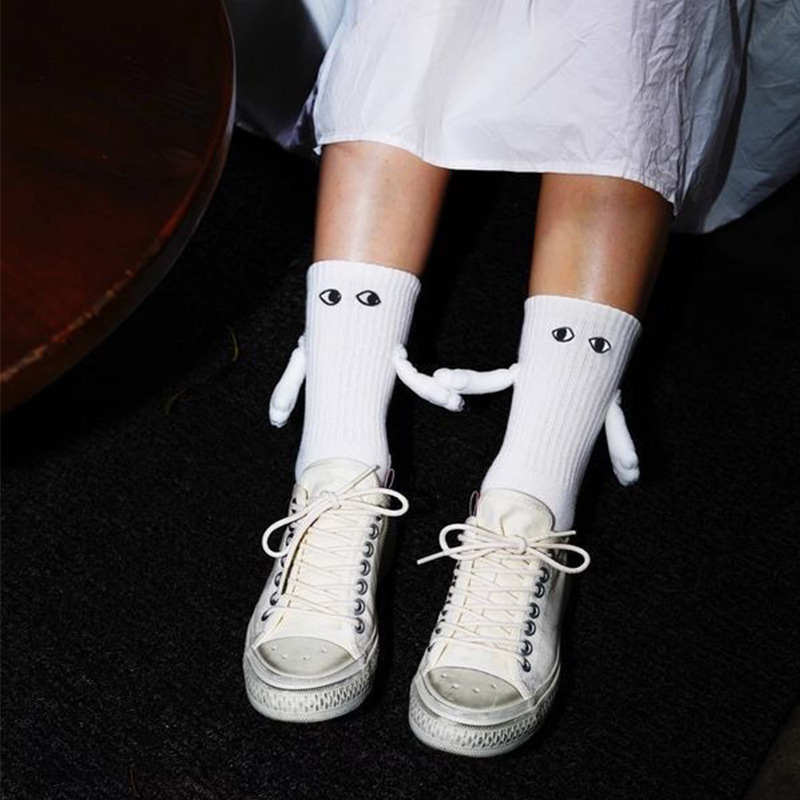 Picture of 2023 Amazon Embroidered Eyes Holding Hands Socks Magnetic Mid-Calf Socks for Men and Women Couples Sports White Socks Essential for Couples