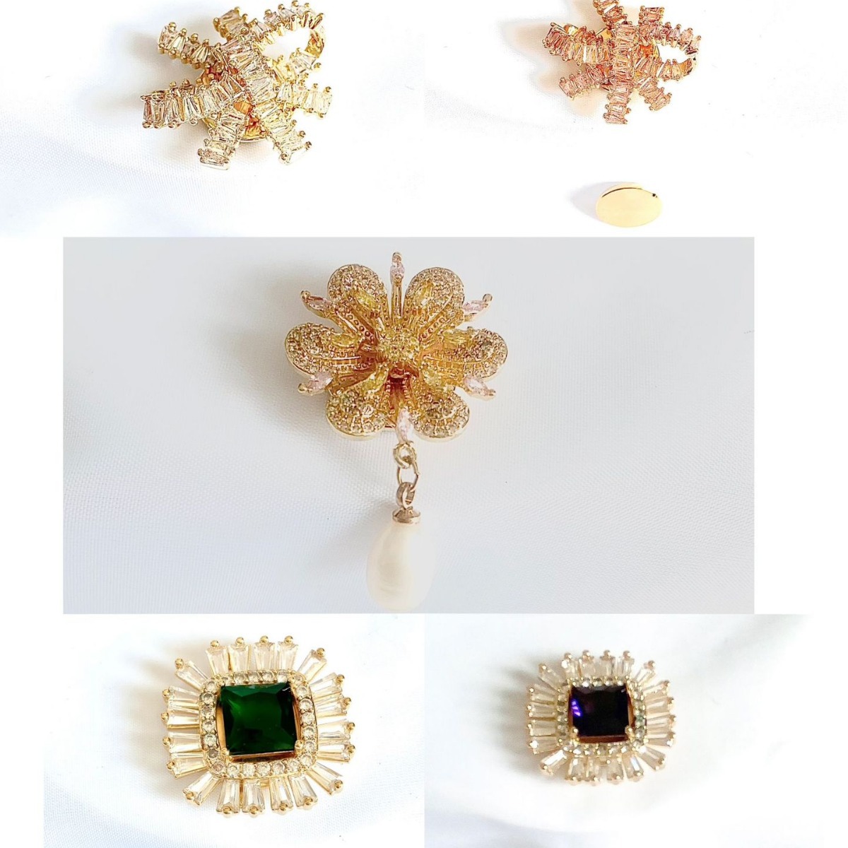 Picture of New Petal Geometric Gradient Zircon Anti-Light Brooch Diamond-Set Shiny All-Match Fashionable Luxury Accessories Women