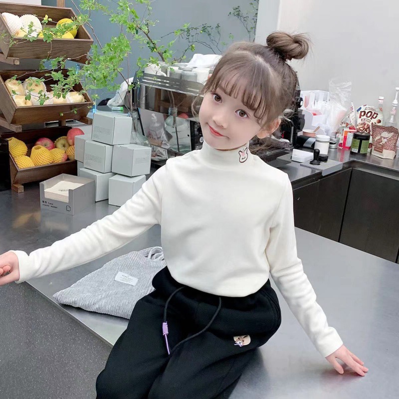 Picture of Girls' bottoming shirt thickened double-sided velvet half turtleneck baby long-sleeved T-shirt Western style medium and big children's inner warm top