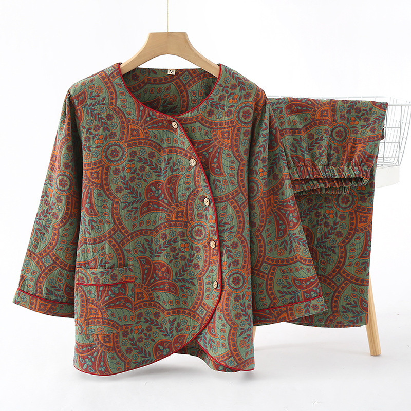 Picture of New Summer Thin New Chinese Style National Style Pure Cotton Gauze Women's Spring and Autumn Cotton Outer Wearing Home Suit