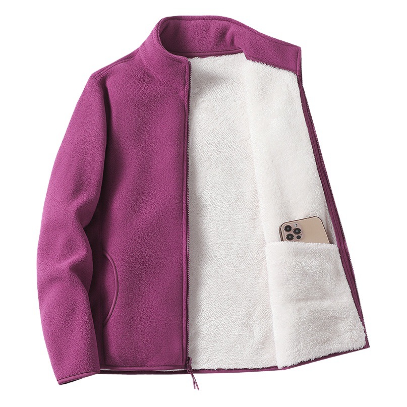 Polar fleece tight women's coat thickened warm 2023 autumn and winter new fleece-lined stand collar cardigan fleece men's