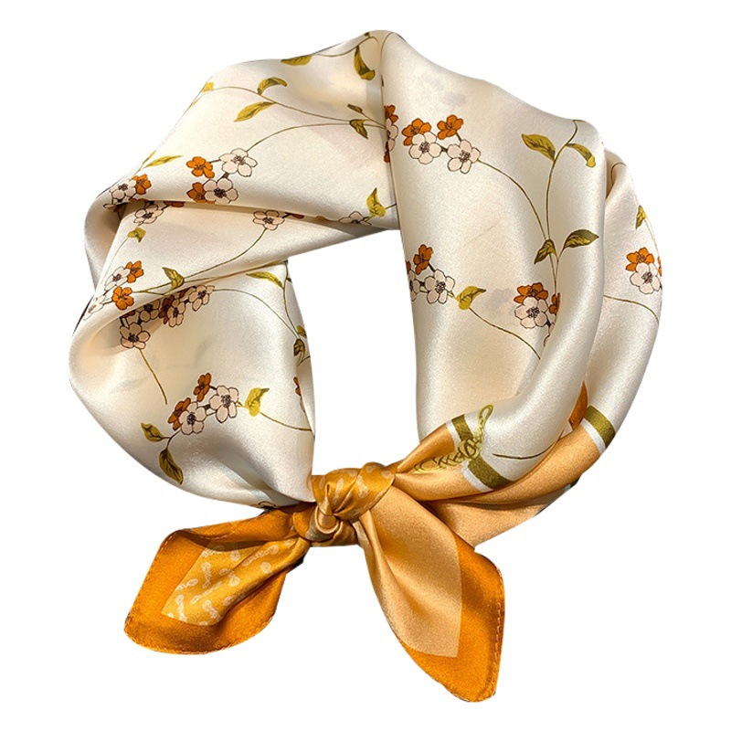 Silk Scarf 2024 New Fashionable Fresh Small Square Silk Women's Floral Printed Pattern Outer Scarf Scarf Scarf