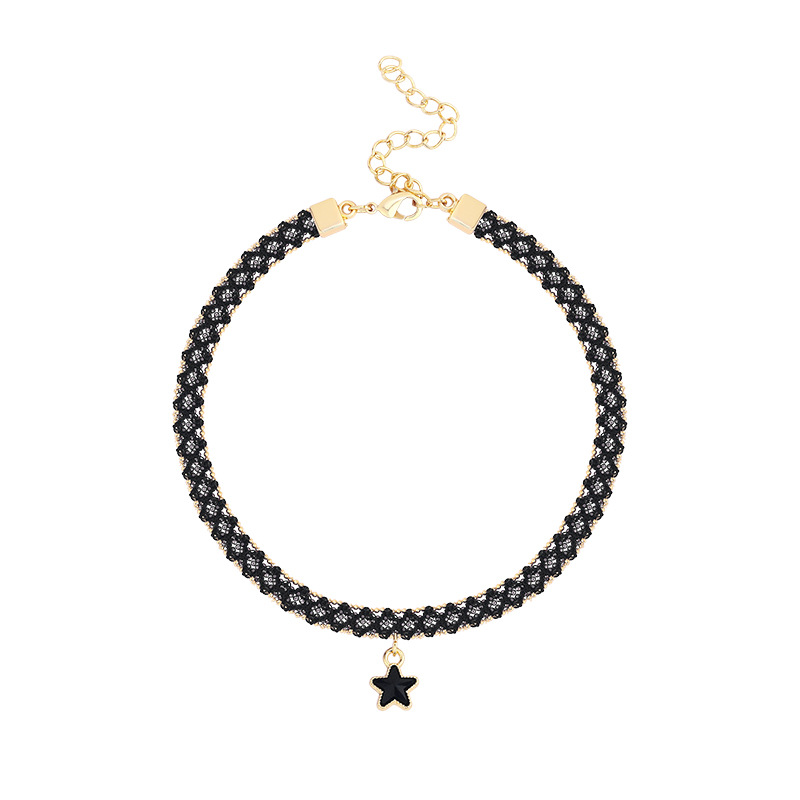 Picture of South Korea Black Sexy Collarbone Chain Simple Short Star Pendant Necklace Choker Collar Neck Band Neck Chain for Women