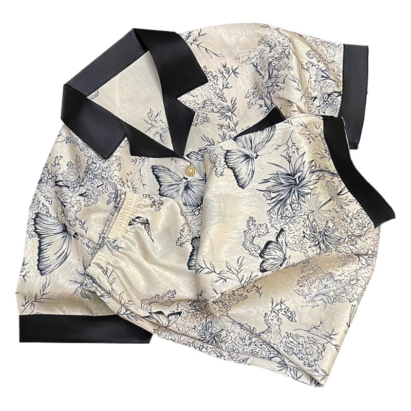Cross-border Chinese style ink painting pajamas women's spring and summer short sleeve trousers simulation silk home clothes real shot wholesale
