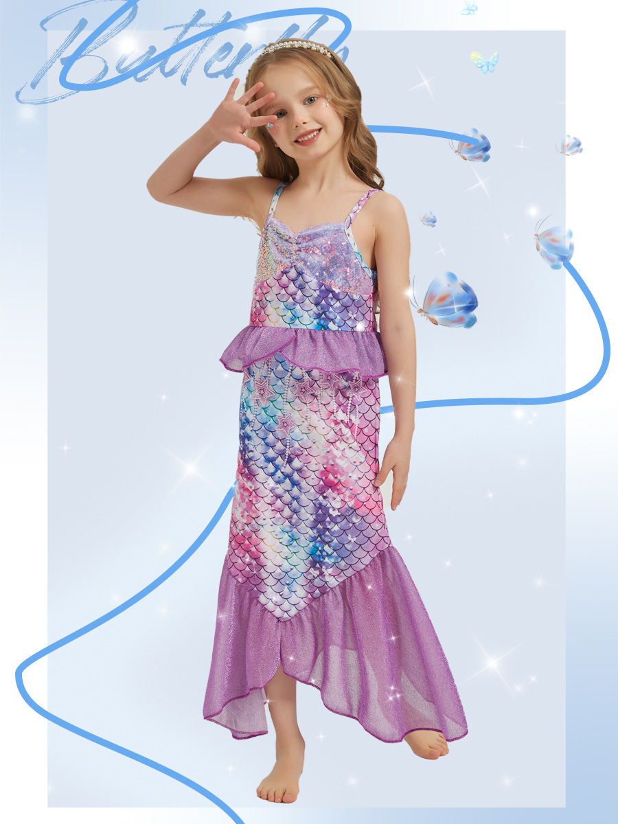 Picture of Cross-Border Foreign Trade Girls Mermaid Sequin Dress Children's Fashionable Sleeveless Mermaid Princess Dress Fishtail Long Dress