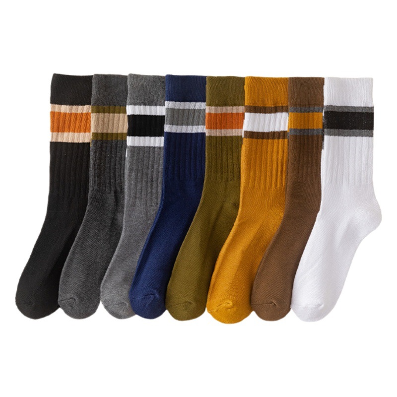 Spring and Autumn Socks Men's Warm Terry Socks Soft and Comfortable Mid-Calf Socks Breathable Stripesd Stockings Color Matching Sports Socks