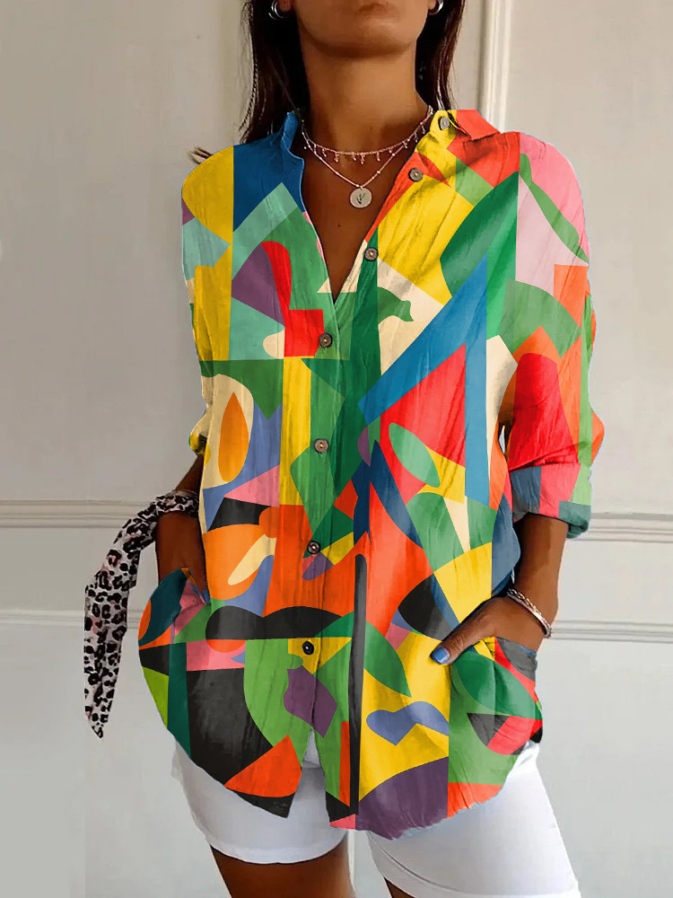 Picture of 2025 New Women's Long Shirt Women's Summer European and American Trend Long Sleeve Shirt Printed Pattern Printed 3D Shirt