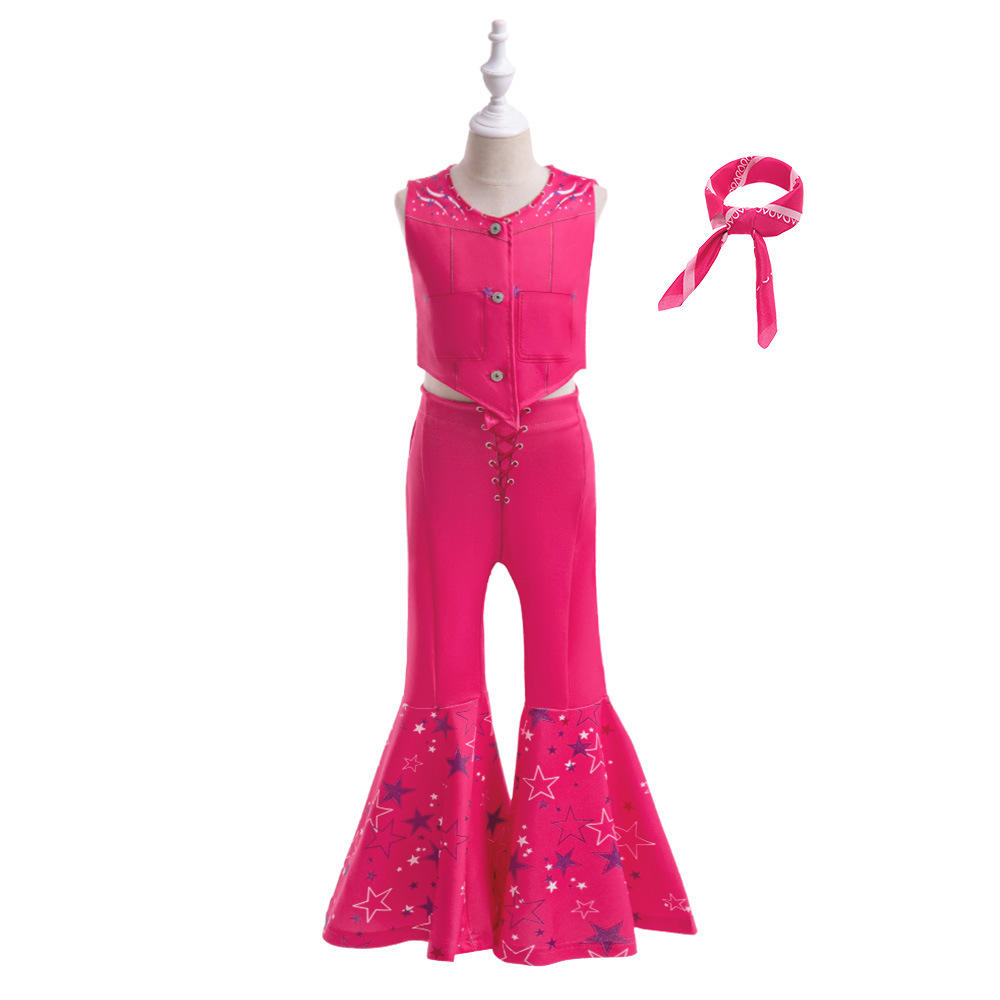 European and American cosplay Movie Barbie Scarf Three-Piece Children's Sleeveless Party Dress Printed Performance Dress