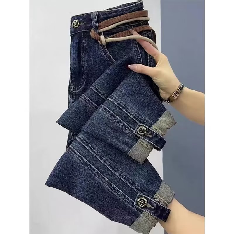 High waist harem jeans for women Spring and Autumn new pear-shaped figure plus size fat sister mm slimming Small radish pants