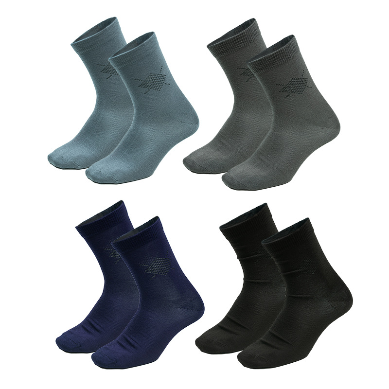 ECHENON socks spring and summer new men's business socks solid color diamond bamboo fiber versatile mid-barrel men's socks
