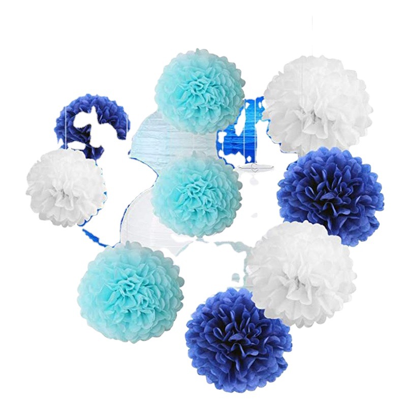 Cross-border direct selling 15PCs summer round paper lantern flower ball combination set carefully matched with paper flower ball decoration