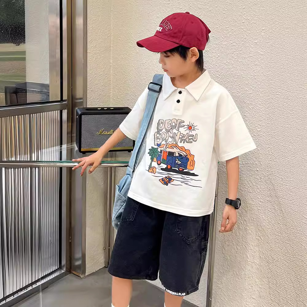 Picture of Boys' short-sleeved polo shirt Summer 2024 new children's clothing lapel middle and big children's summer clothing thin T-shirt top fashion