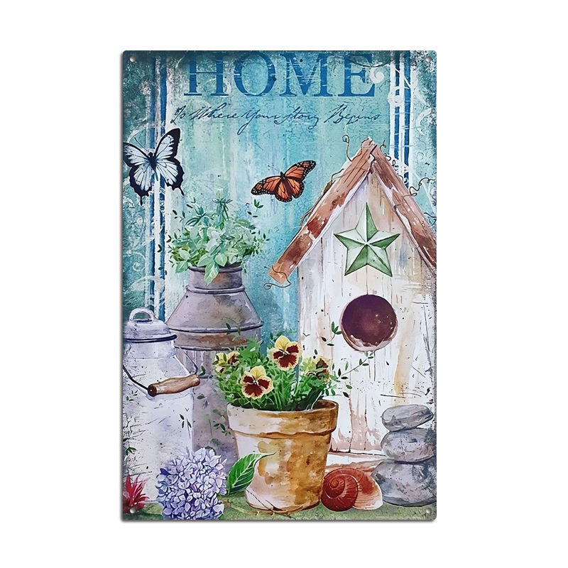 Picture of Cross-border American Country Retro Flower Figure Tin Painting Garden Pastoral Balcony Wall Wall Wall Old Decoration Pendant
