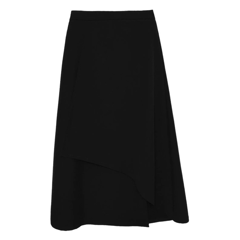 Black skirt women's irregular A- line plus size women's high waist chubby girl skirt long skirt 2023 new autumn and winter summer