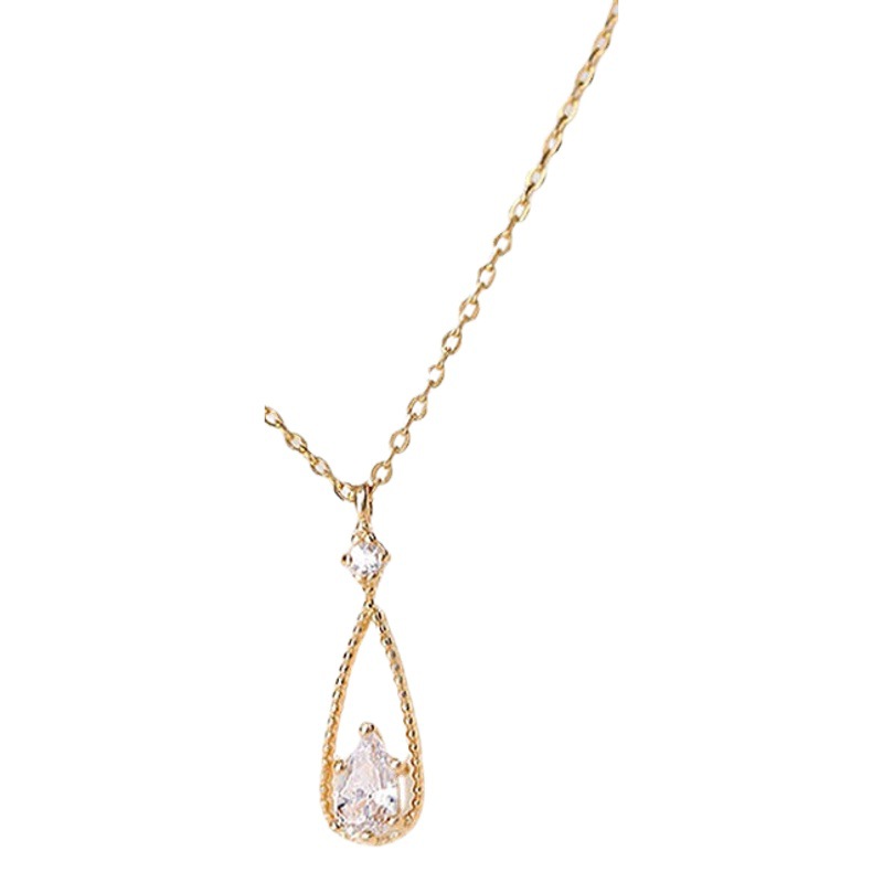 European and American Cross-border Fashion French Water Drop Zircon Necklace Women's Simple Elegant Cold Style Clavicle Chain Necklace
