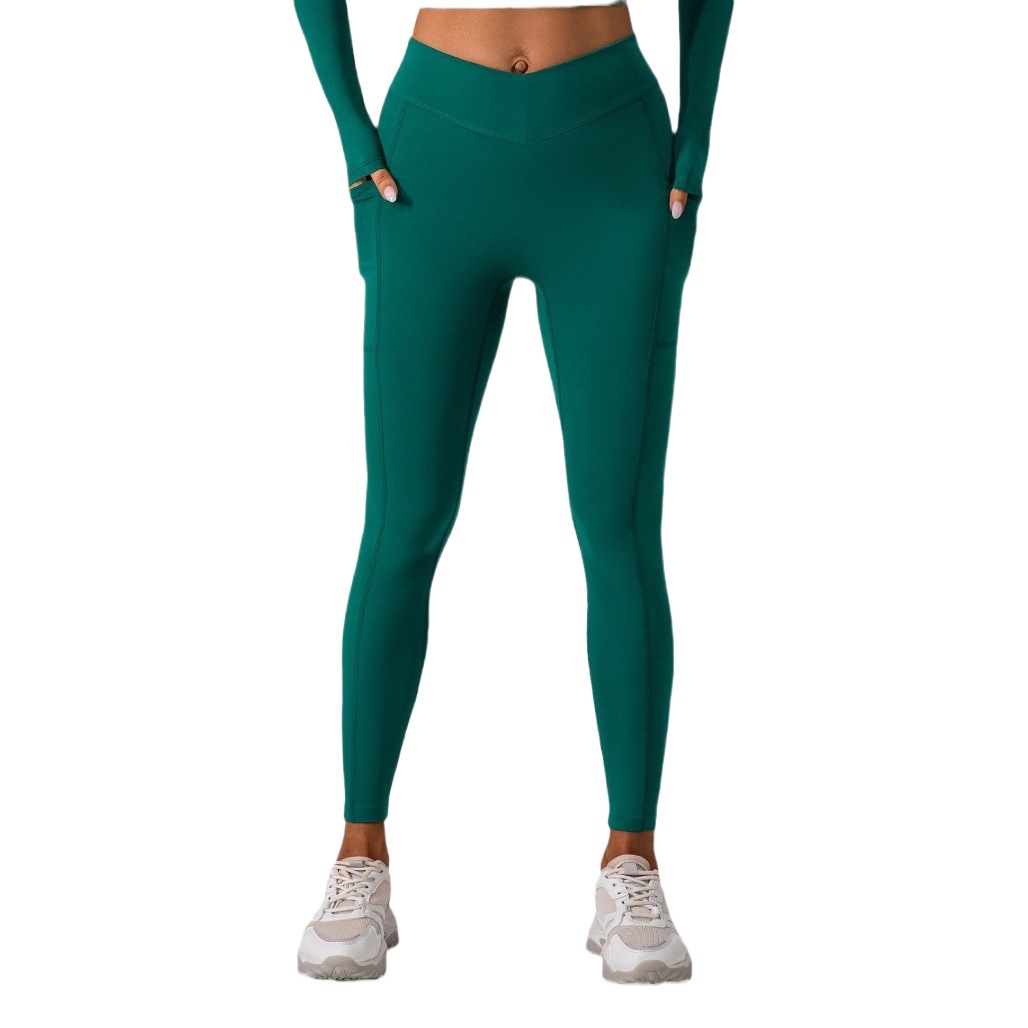 European and American hip lifting nude yoga pants women's body shaping belly contracting sports running fitness pants training slimming stretch tights