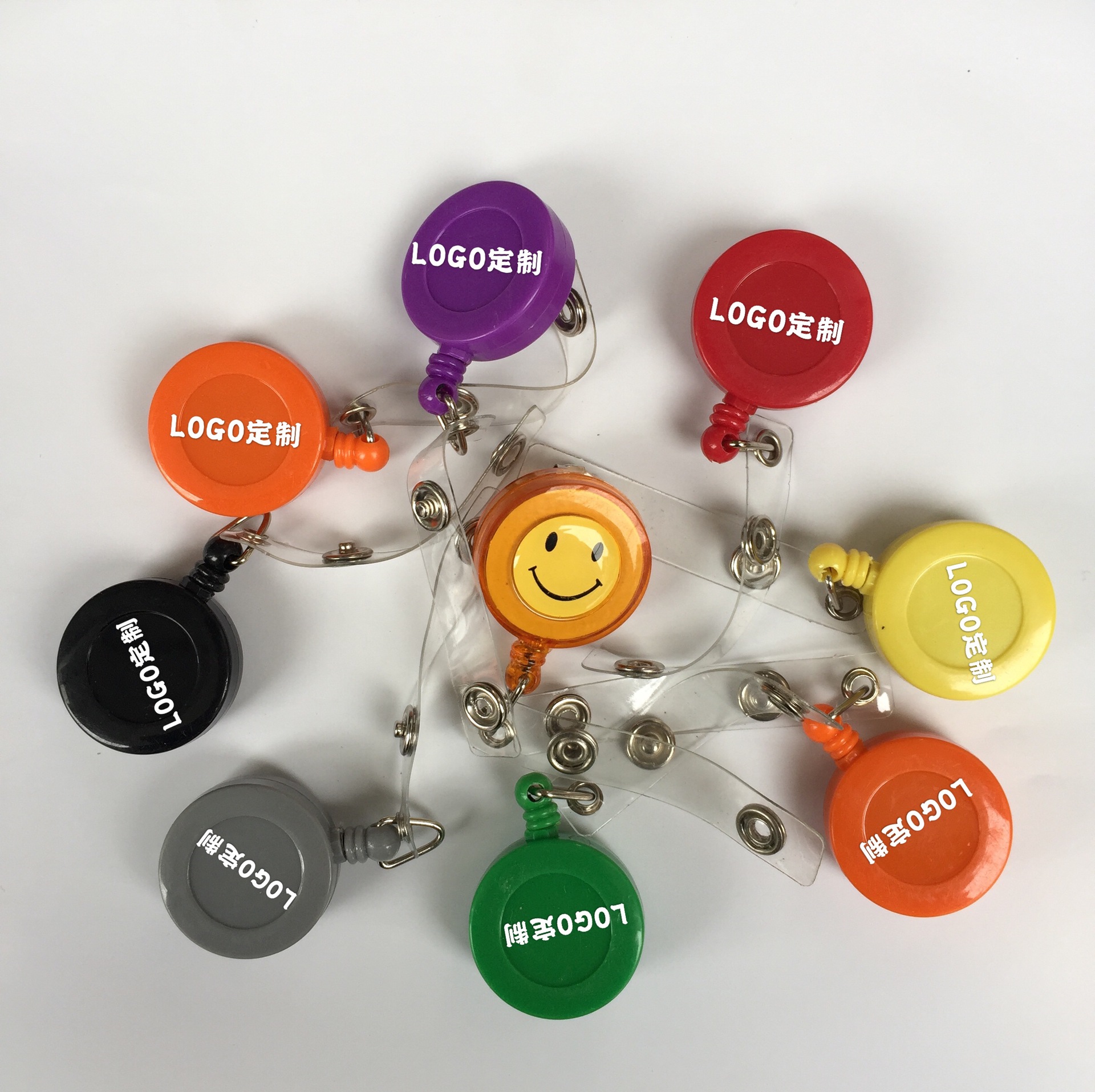 Picture of Factory wholesale LOGO smiley face easy pull buckle easy pull retractable buckle ID card set badge buckle key work card buckle