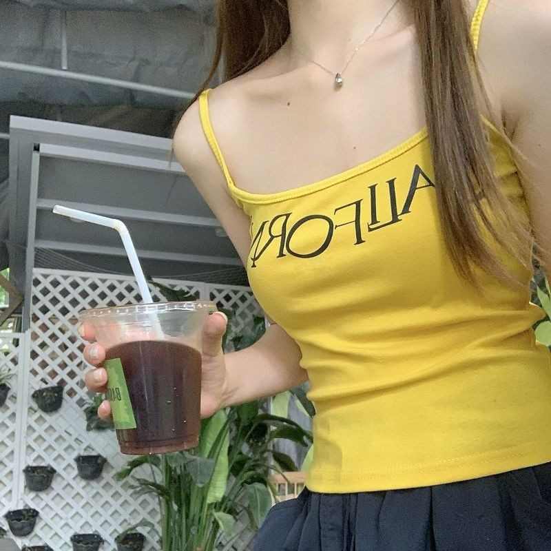 Sweet and Spicy American Style Yellow Sling Women's Summer New Vintage Spice Girls Inner Vest Outer Wearing Short Niche Top