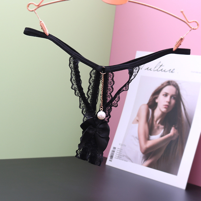 Picture of Japanese transparent sexy hot open sexy thong women's low waist lace Pearl free temptation hollow T pants