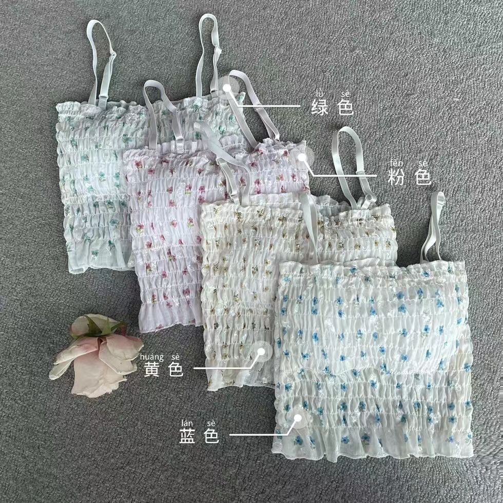Design pleated floral camisole women's chest pad tube top beauty back outer wear slimming sweet spicy bottoming top summer