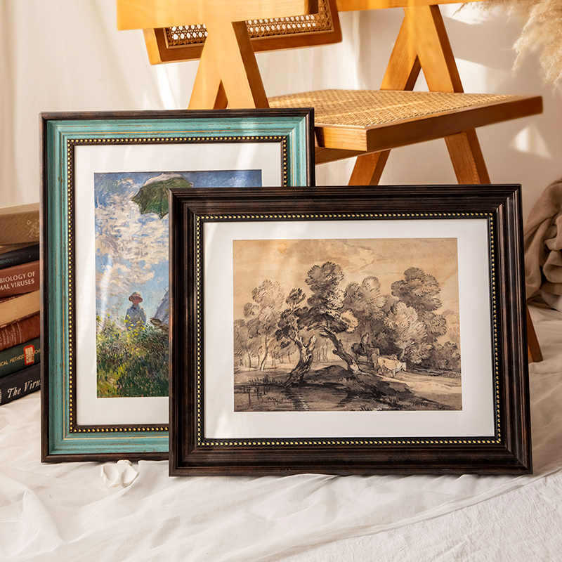 American Retro Photo Frame Empty Frame Wall Hanging A4 Picture Frame Mounting 67 8inch Oil Painting Frame Table Winter Light Puzzle Display Frame
