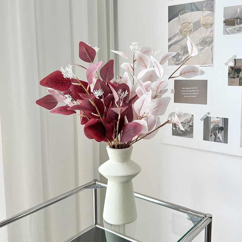 Picture of 3 fork with fruit eucalyptus leaves ins simulation green plant eucalyptus Apple leaf wedding flower arrangement leaf material home decoration ornaments