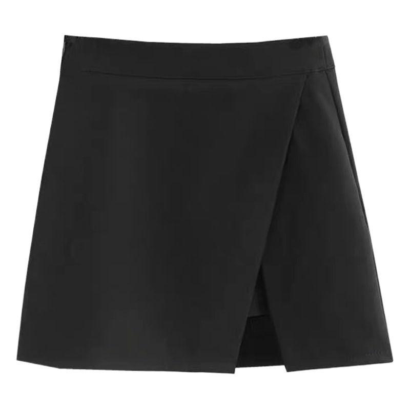 Chubby Girl plus size irregular anti-exposure skirt black all-match A- line skirt slimming belly covering high waist skirt for women