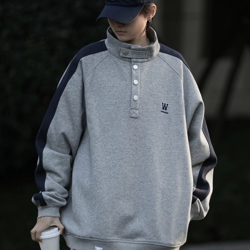 Picture of Cross-border American Retro Stitching Collar Casual Sweatshirt Personalized Fashion Couple Japanese Loose Pullover Jacket