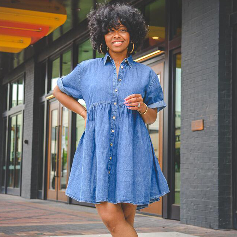 AliExpress Amazon wish independent station new Denim short sleeve slim dress puffy skirt
