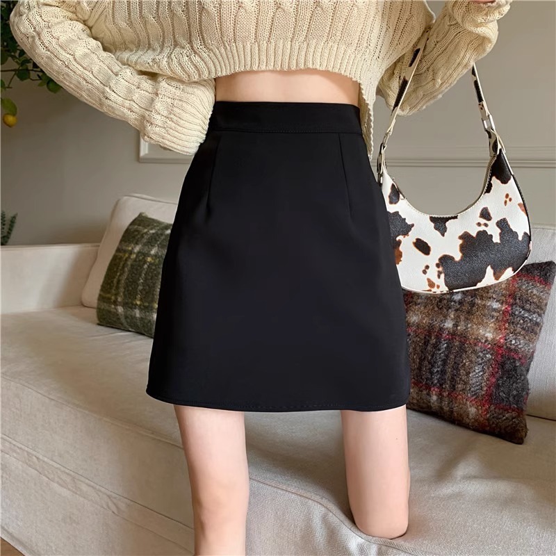 Black Short Skirt Women's Spring and Autumn 2024 New High Waist Woolen A- Line Skirt Slimming Half Skirt Hip Winter Half Skirt