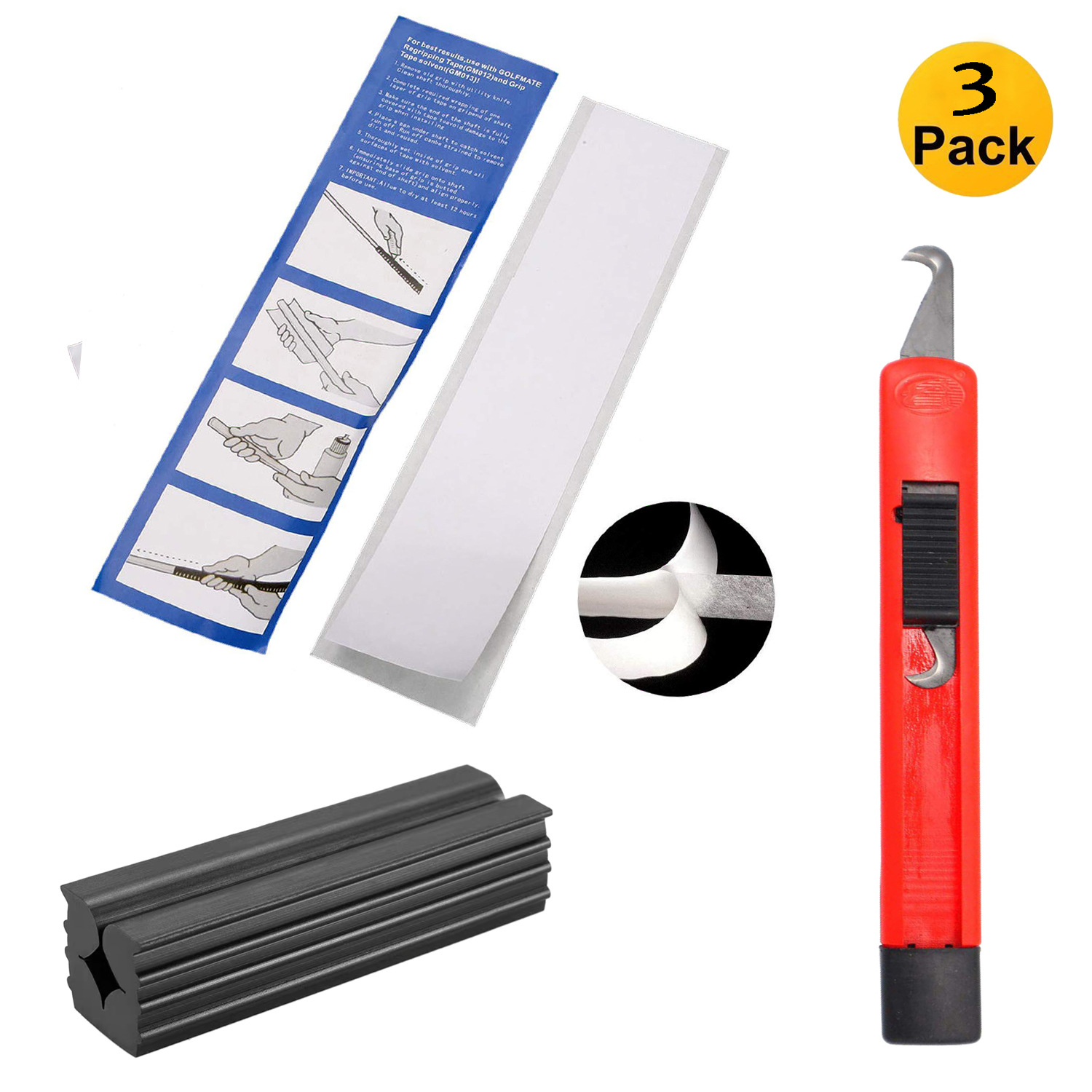 Picture of Golf Club Grip Replacement Tool Three-Piece Set of Grip Disassembly and Replacement Double-Sided Tape Hook Knife Holder Accessories
