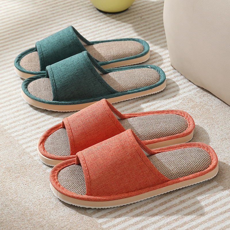 2025 New Home Slippers Women's Summer Home Indoor Four Seasons Cotton Linen Linen Floor Slippers Men's Summer