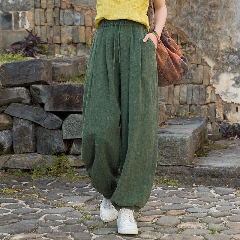 Women's Cotton and Linen Pants New Summer Style Cotton and Linen Long Pants Casual Loose Versatile Cuffed Pants Relaxed Lantern Pants