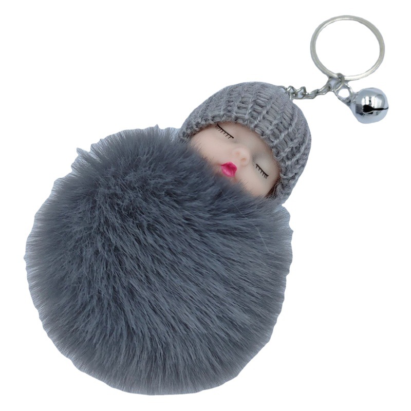 Cross-border imitation Rex rabbit fur ball key chain ins girl heart cartoon cute sleep doll bag Bell pendant