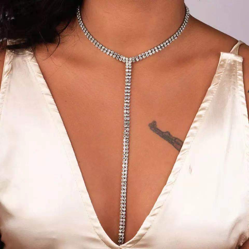 Picture of European and American fashion rhinestone love chest chain women's nightclub beach sexy bikini diamond body chain