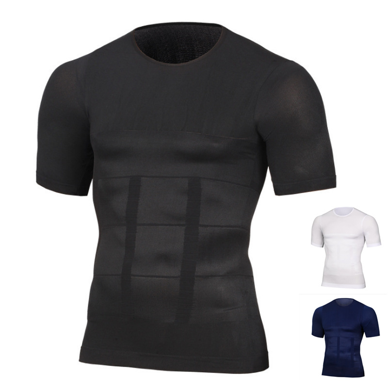Seamless Upgraded Men's Body Shaping Garments, Tummy Control, Back Lift, Pressure Tight Intimates, Moisture Wicking Sports T-Shirt