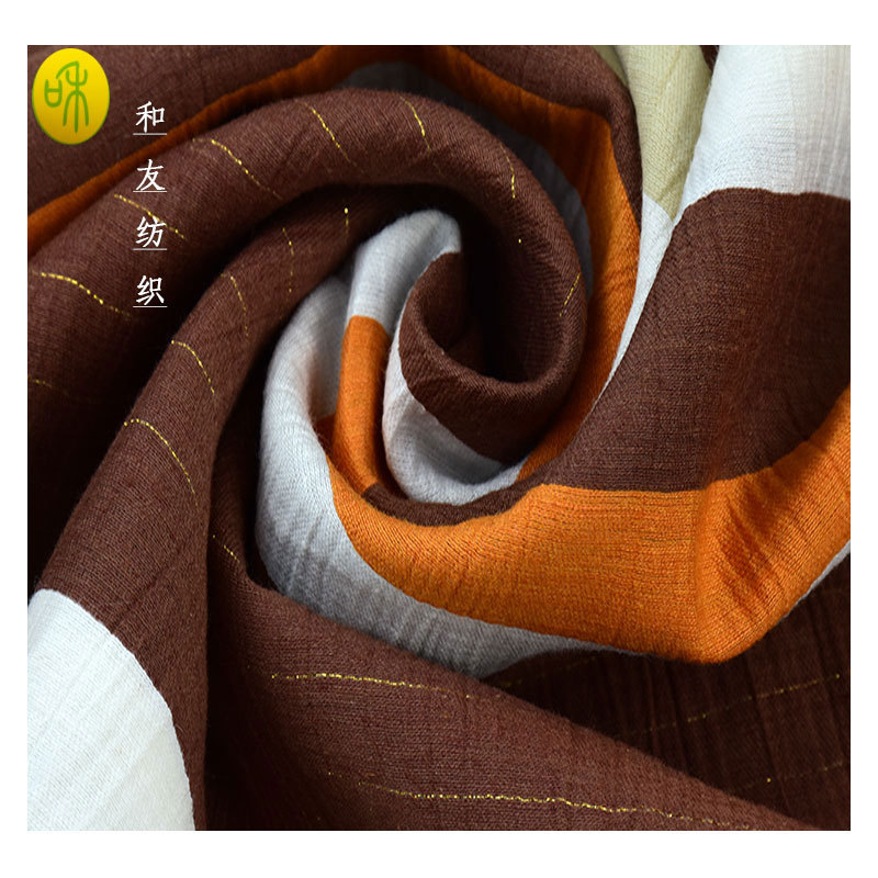 Wholesale gold and silver silk nylon hemp horizontal stripe yarn-dyed fabric rain Dew hemp fabric women's monofilament