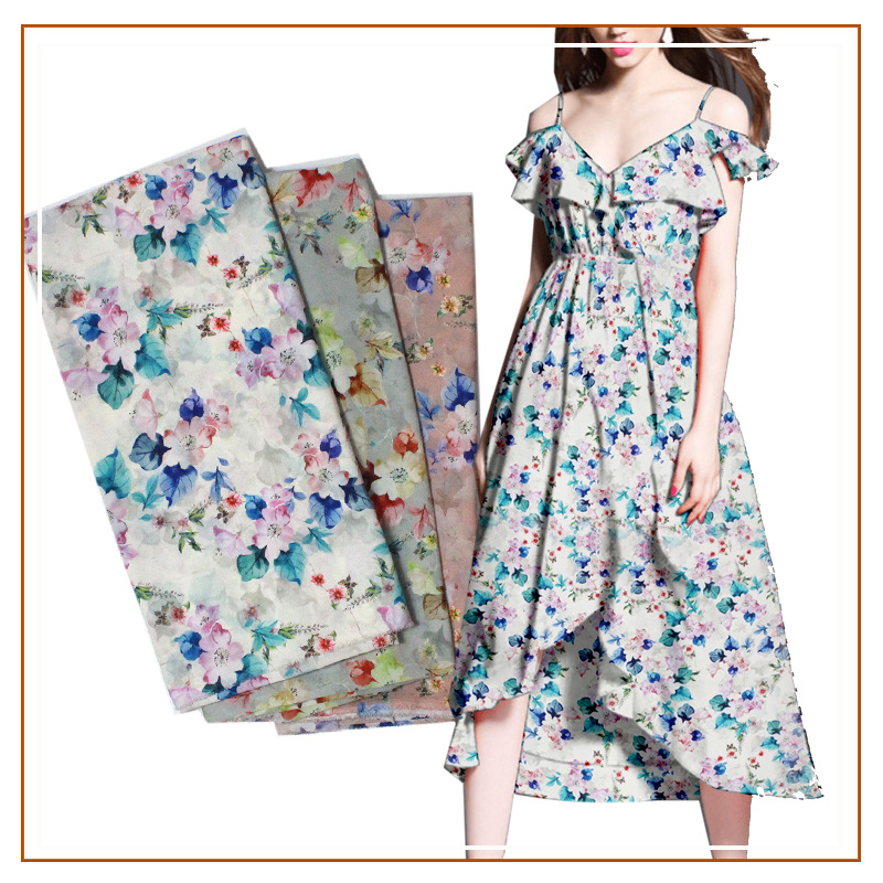 Pear blossom wrinkled small floral print fabric tie-dye floral graphic floral print fashion dress soft fabric