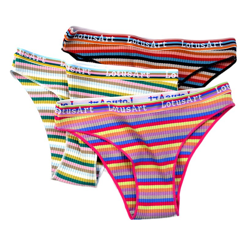 Lazada Low Waist Sexy Girls Underwear Sweet Color Striped Cotton Briefs Wholesale Cotton Panties