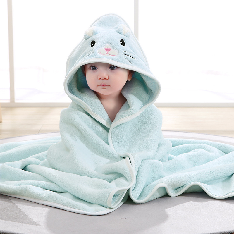 Picture of Baby bath towel wrap towel bath towel baby hat soft coral fleece newborn hold thick factory wholesale