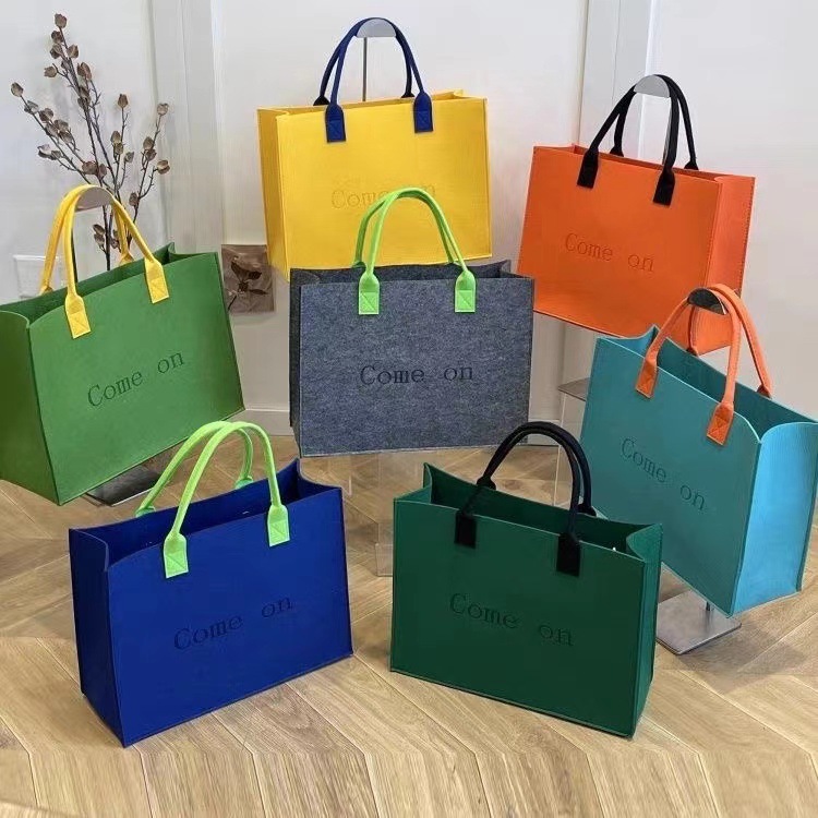 Large Capacity Color-Blocked Felt Bag Handbag Tote Fashion Shopping Bag Custom Logo Wholesale Klein Blue Storage